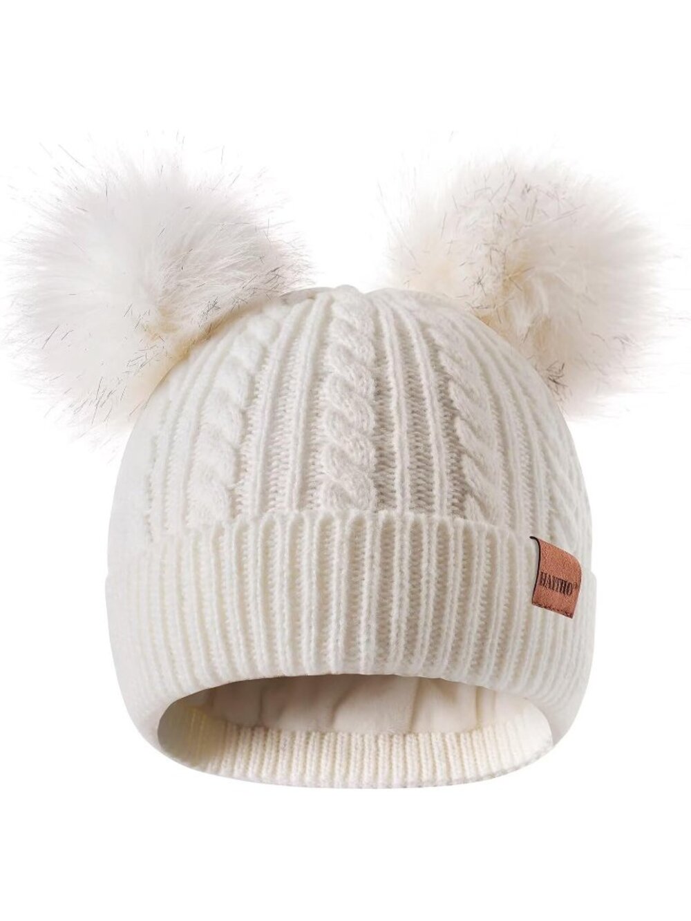 Women's White Elastic Birthday Winter Hats Kids Toddler Children Knit Fleece Cap